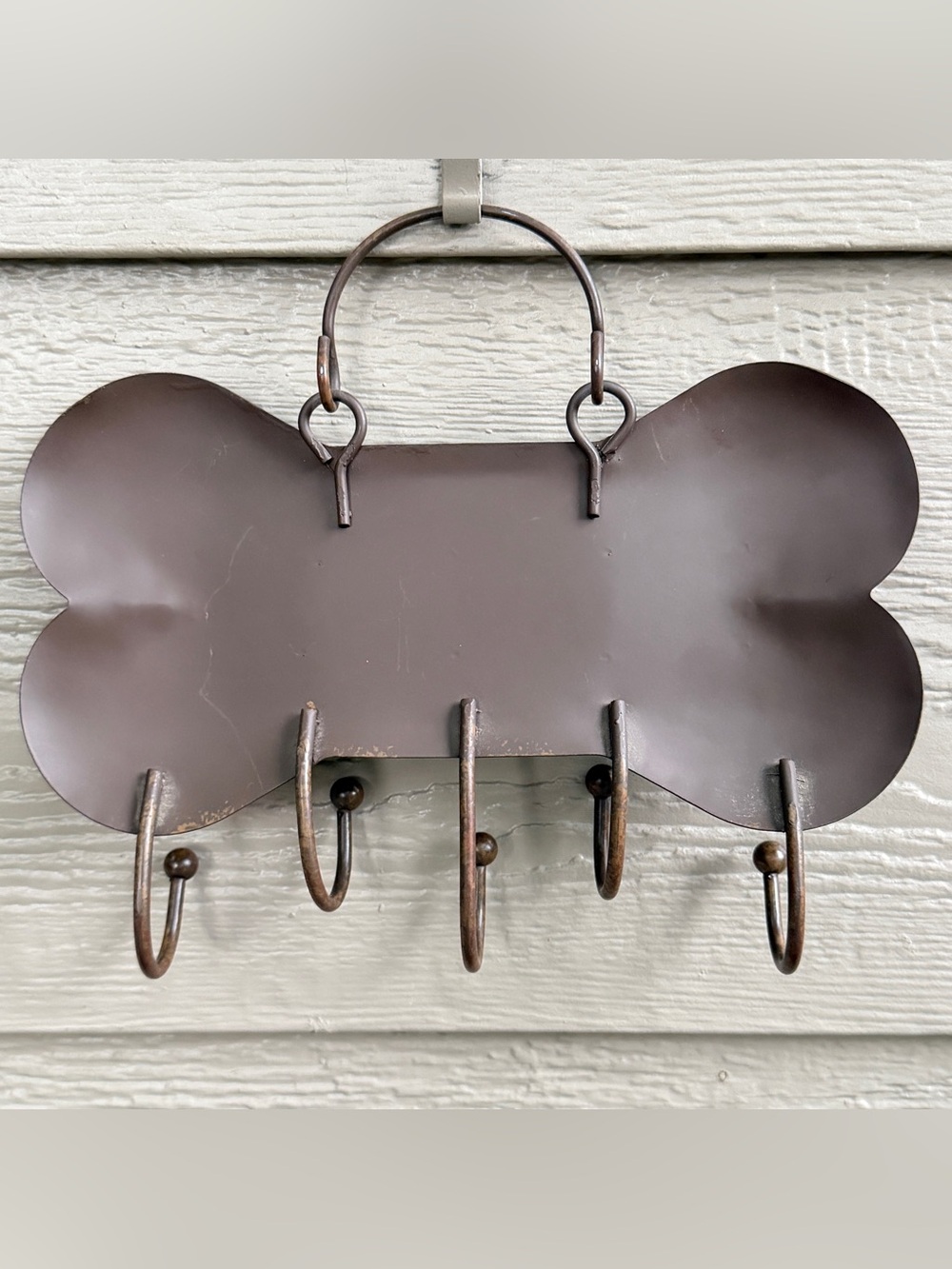 Rustic Bone Shape Metal Dog Lease Holder ready to hang Woof 🐶 5Hooks - Picture 3 of 5